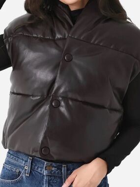 A.L.C. Dark Brown Faux Leather Puffer Vest